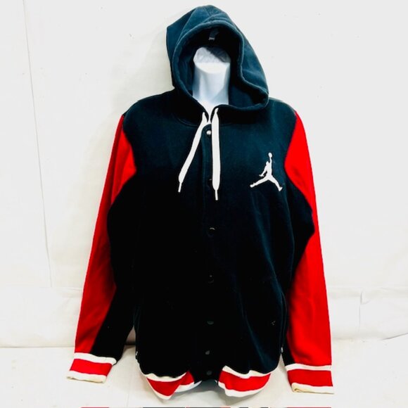 Jordan Other - Air Jordan Hoodie Men’s L Button Fleece Sweat Jacket Embroidered Logo black Red